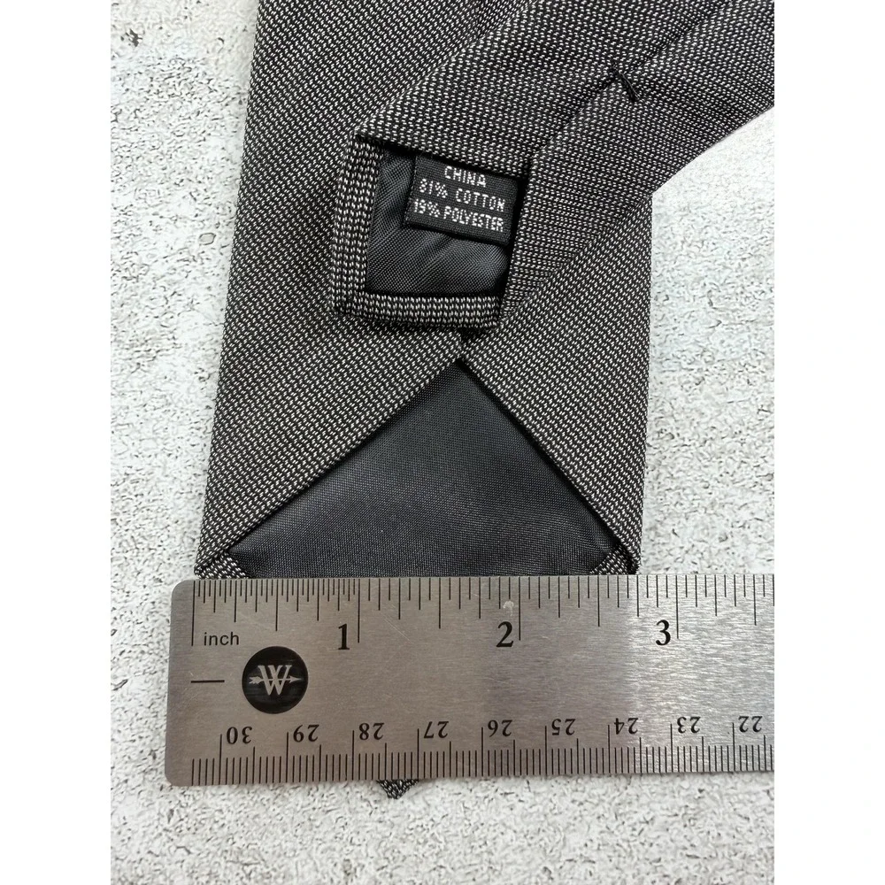 Bar III Tie Mens One Size Gray Slim Geometric Woven Logo Cotton Polyester